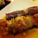 Brochettes poulet-poireaux et boeuf-fromage