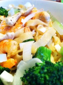pâtes maison aux crevettes et au brocoli